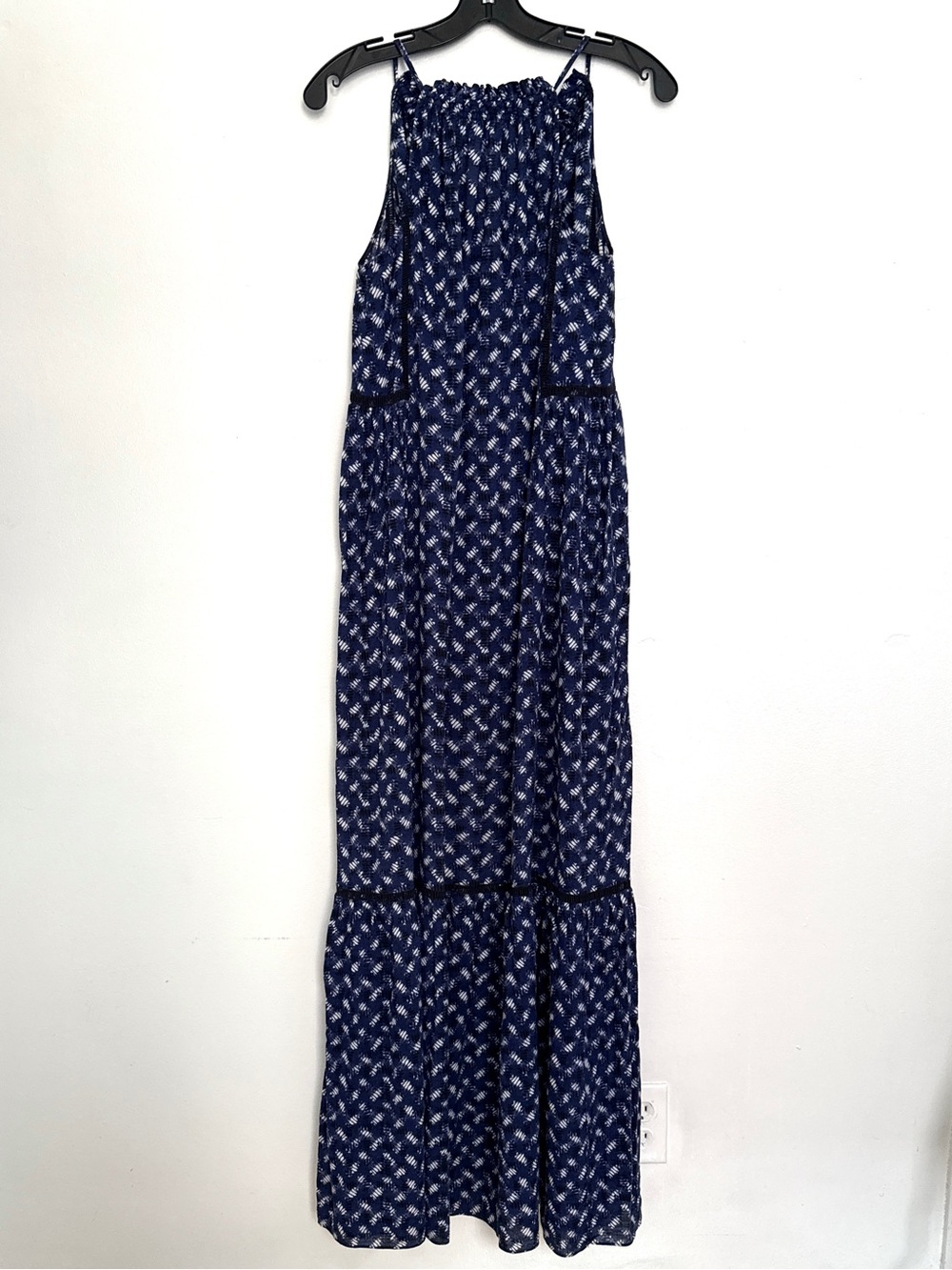 Rebecca Taylor Silk Blend Printed Maxi Dress Blue Tie Neck Sleeveless Size 6 - Picture 7 of 8